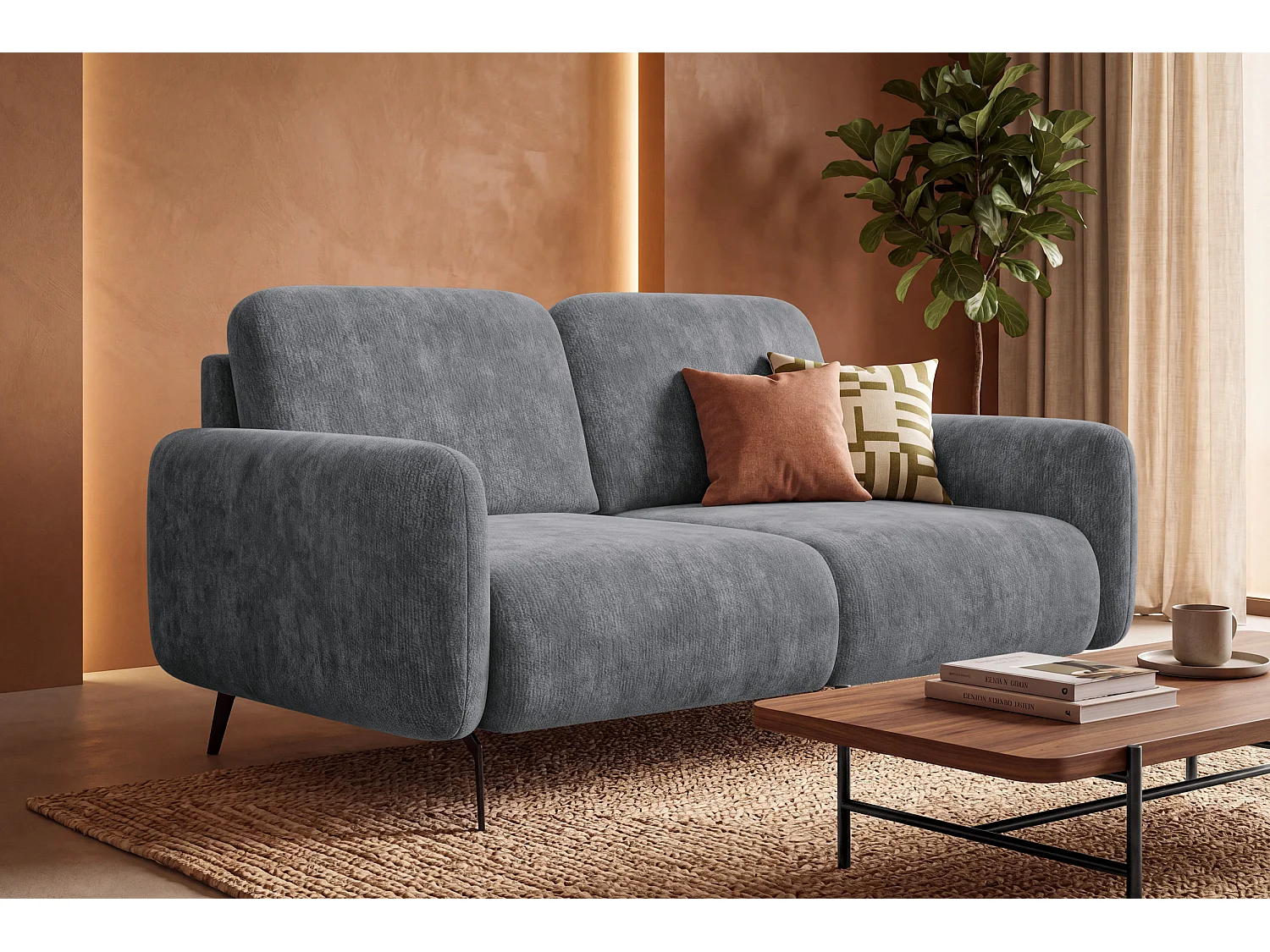 Sofa 2-Sitzer FEBE, grauer Chenille-Stoff