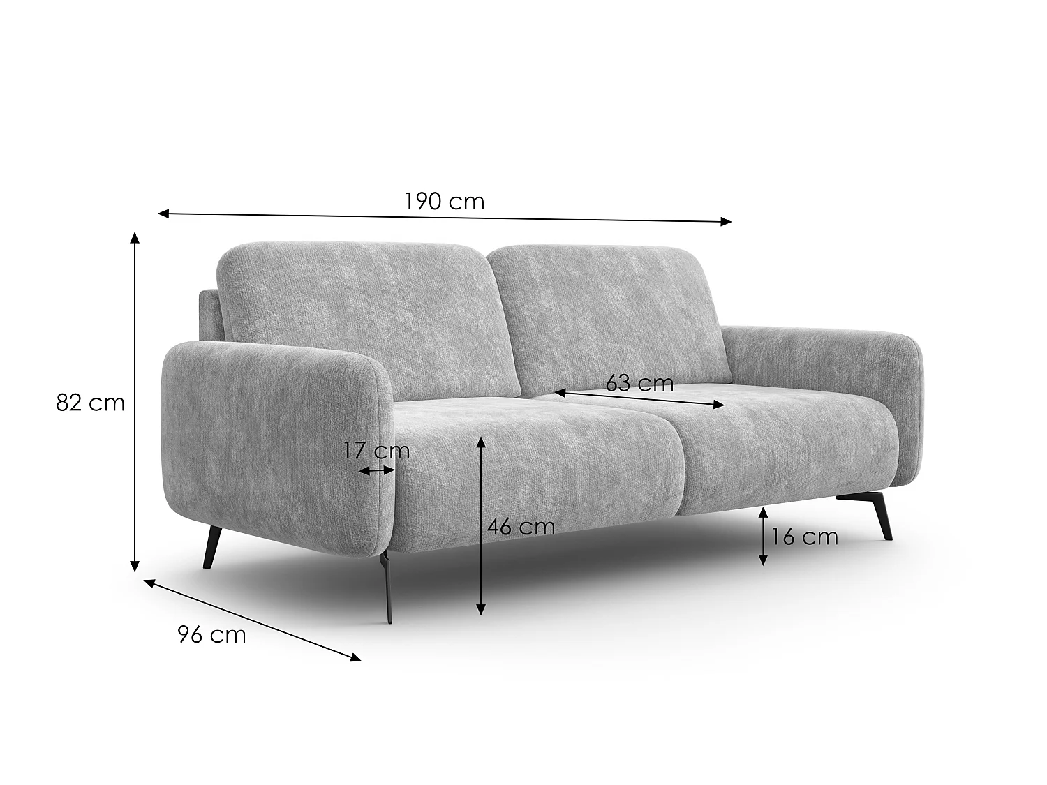 Sofa 2-Sitzer FEBE, grauer Chenille-Stoff