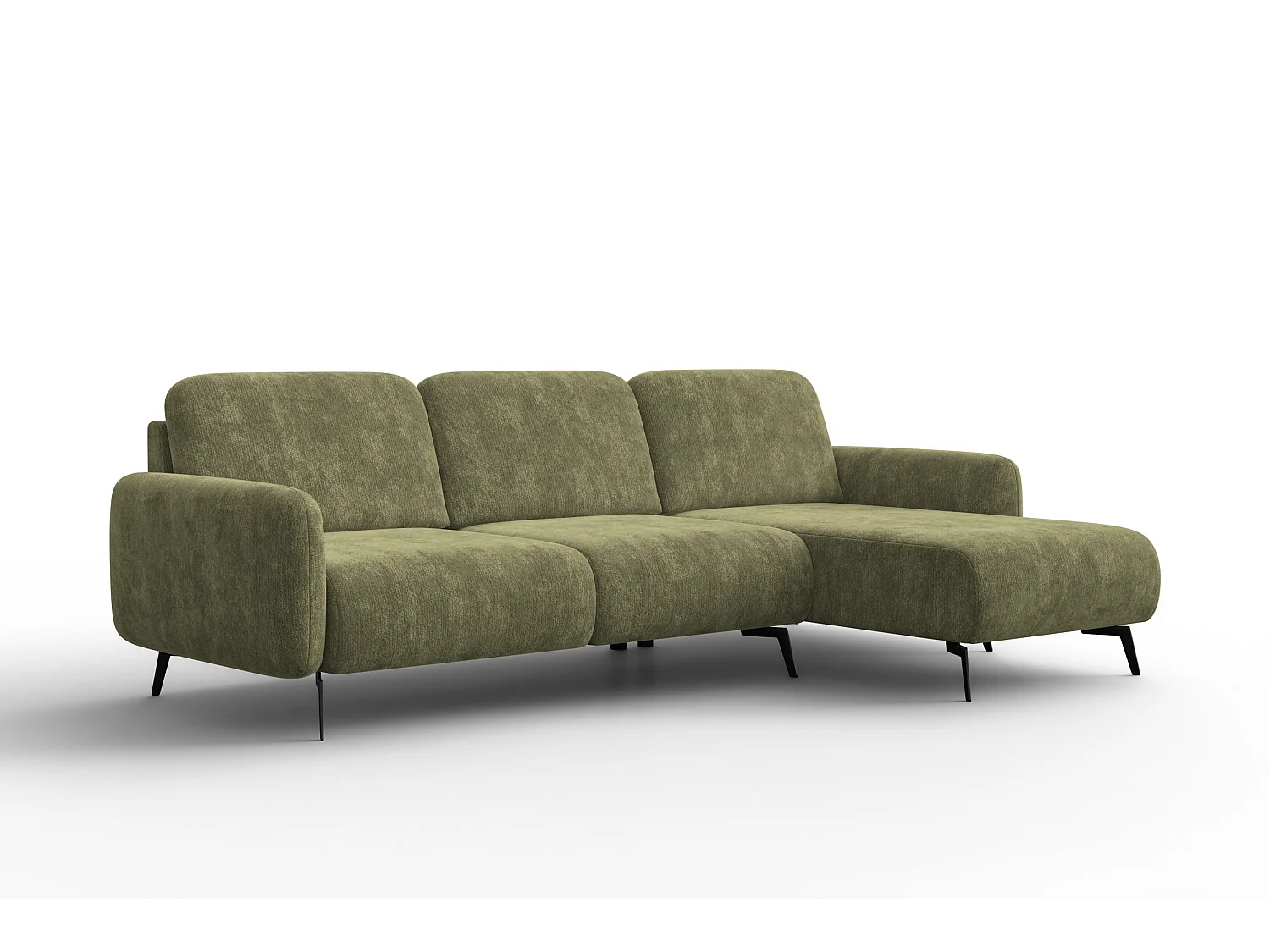 Ecksofa 4-Sitzer rechts FEBE, olivgrüner Chenille-Stoff