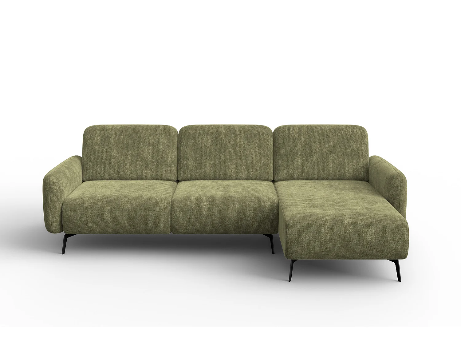 Ecksofa 4-Sitzer rechts FEBE, olivgrüner Chenille-Stoff