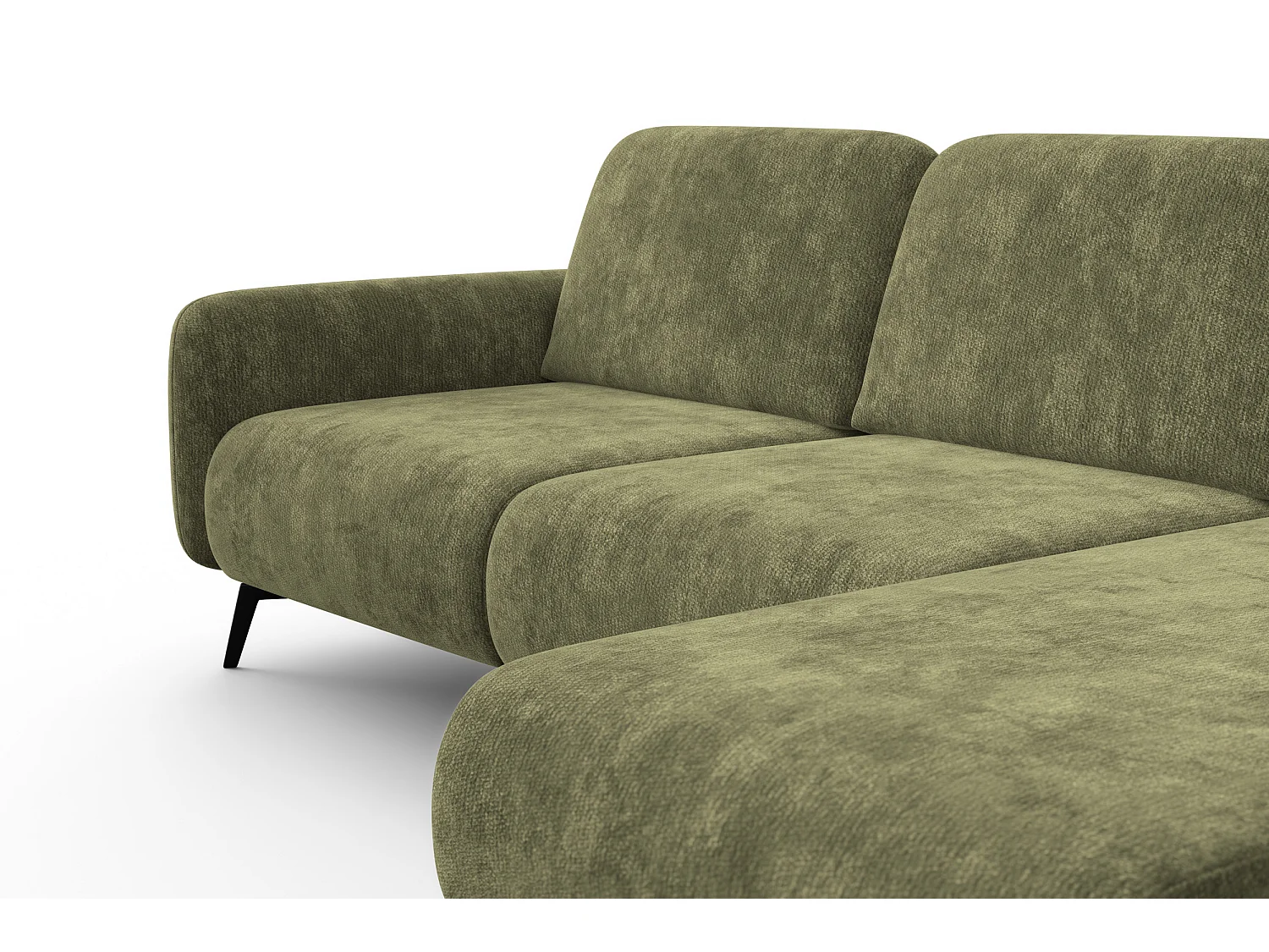 Ecksofa 4-Sitzer rechts FEBE, olivgrüner Chenille-Stoff
