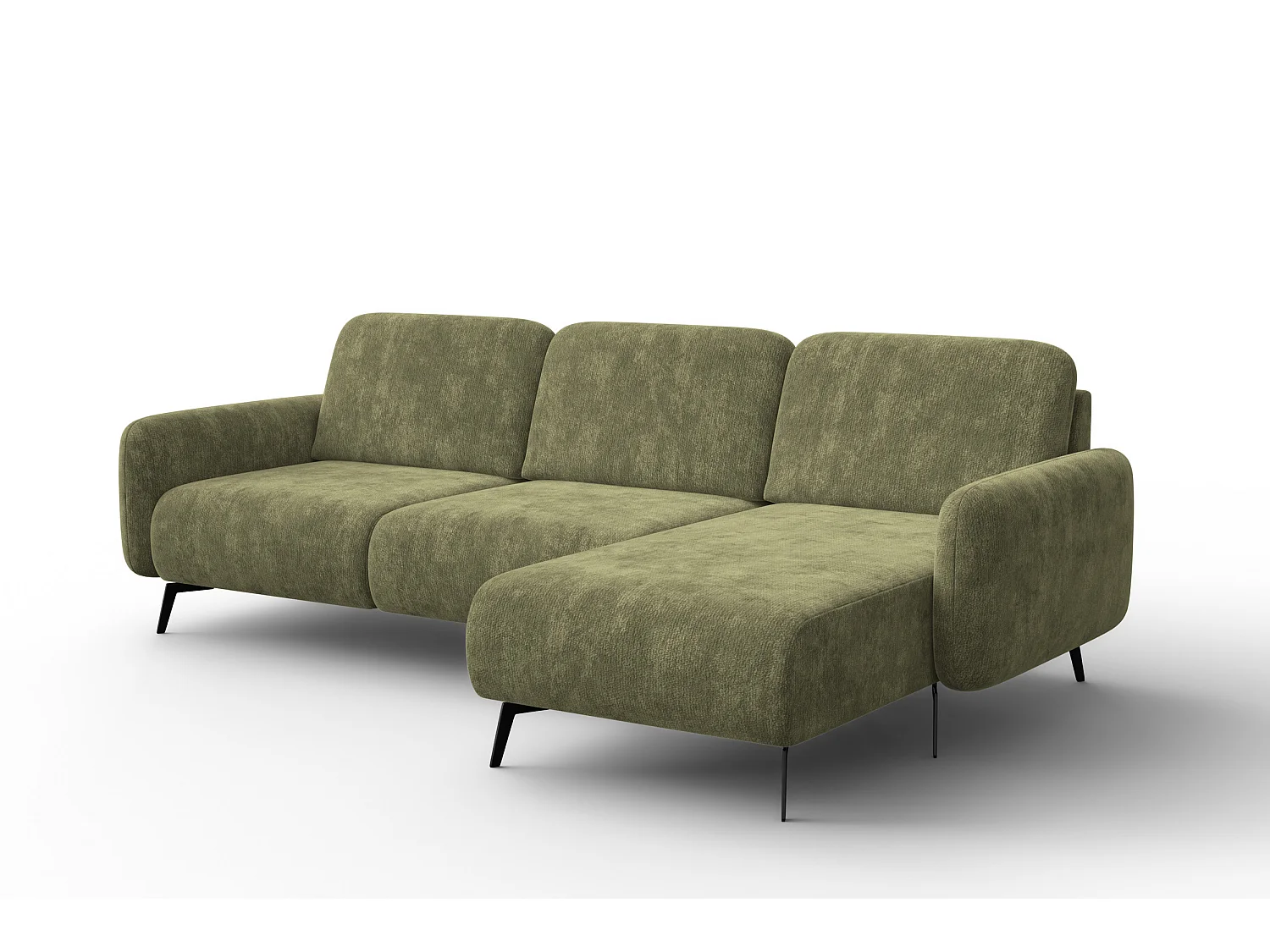Ecksofa 4-Sitzer rechts FEBE, olivgrüner Chenille-Stoff