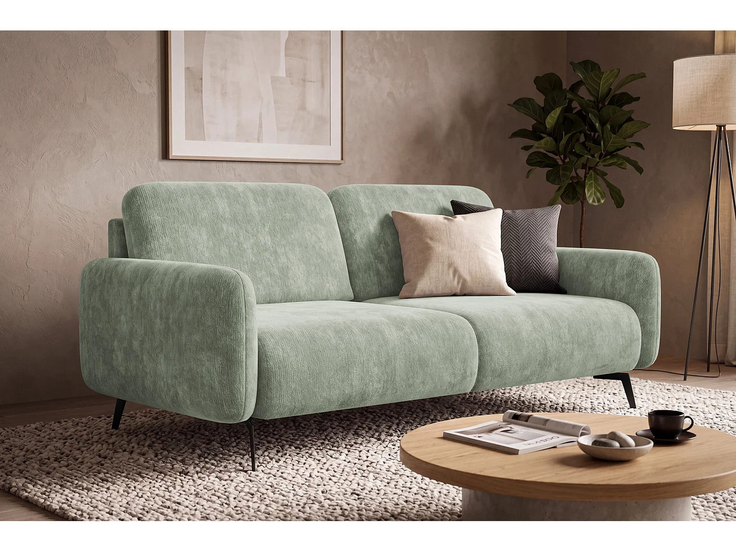 Sofa 3-Sitzer FEBE, hellgrüner Chenille-Stoff