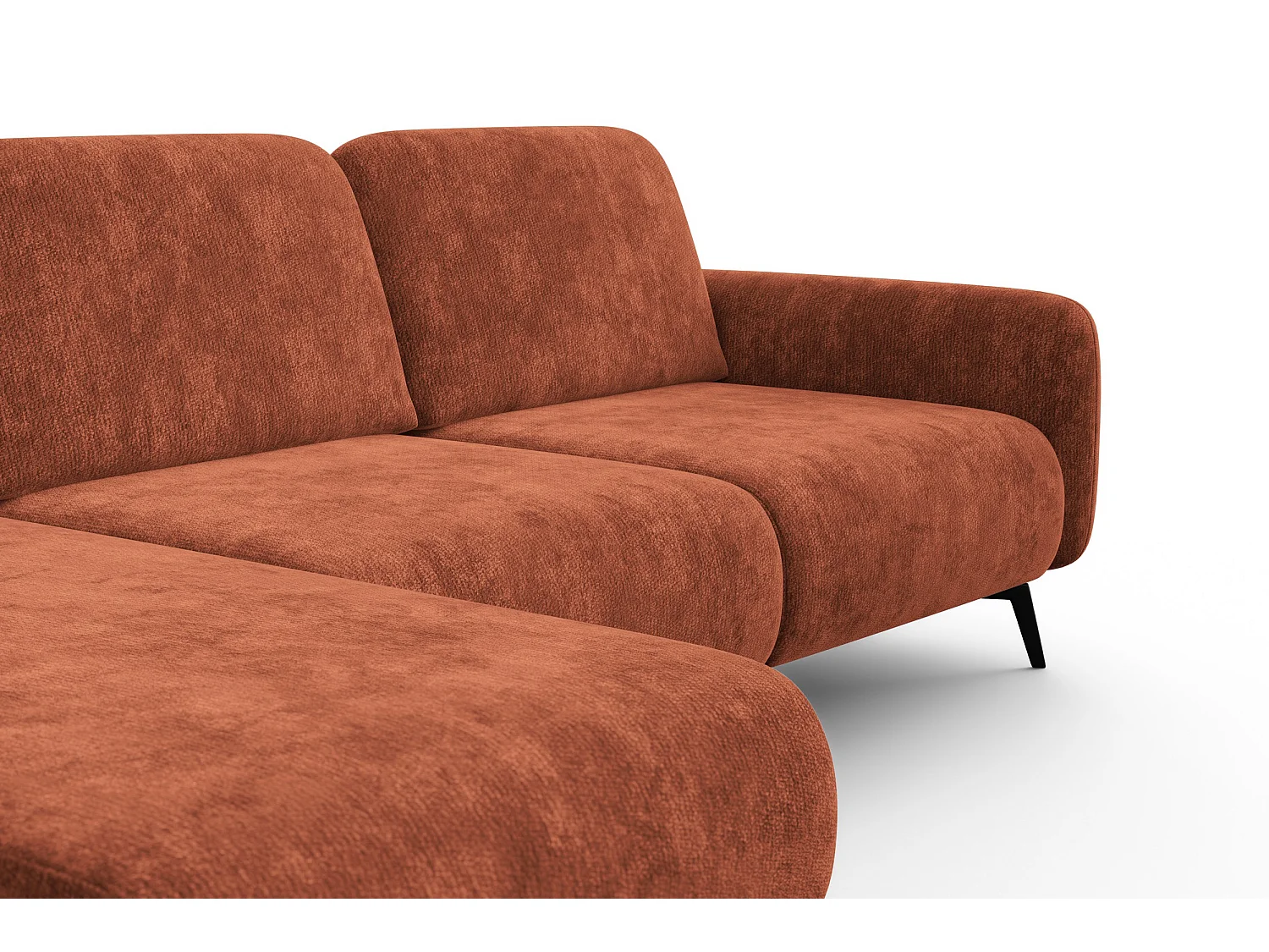 CANAPÉ D'ANGLE FEBE 4 places gauche, tissu chenille orange foncé