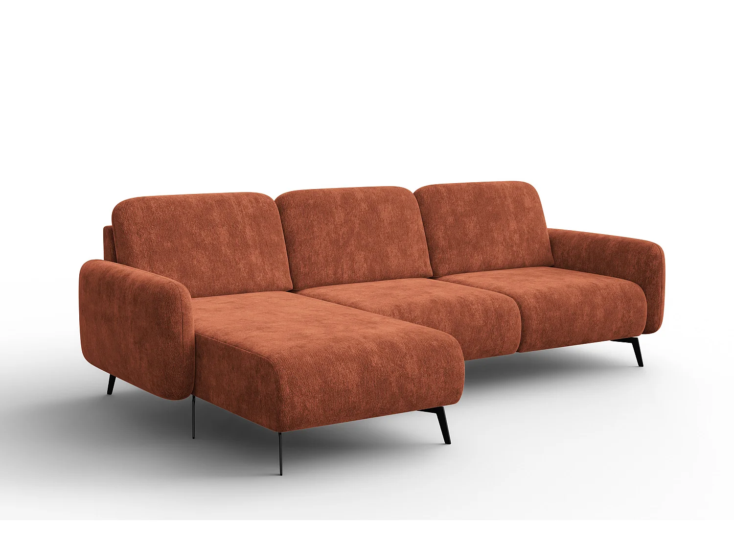 CANAPÉ D'ANGLE FEBE 4 places gauche, tissu chenille orange foncé