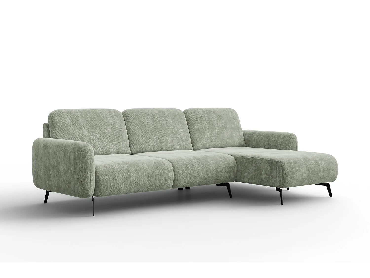 Ecksofa 4-Sitzer rechts FEBE, hellgrüner Chenille-Stoff