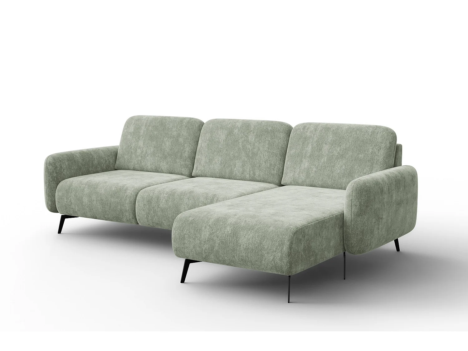 Ecksofa 4-Sitzer rechts FEBE, hellgrüner Chenille-Stoff