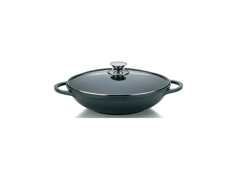 Kela Line Wok en fonte d'aluminium + couvercle verre 32cm noir - 15157