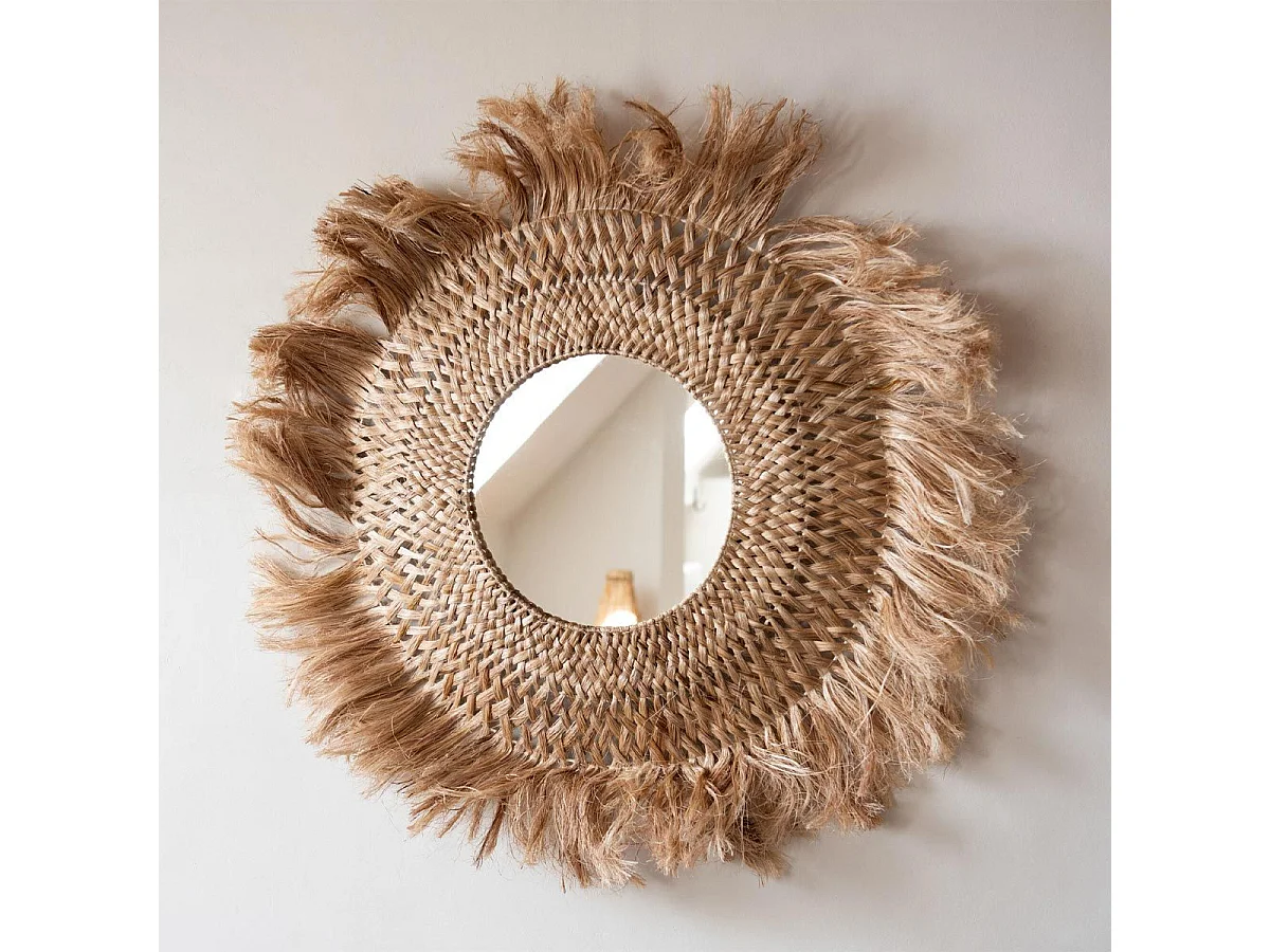 Miroir Mural Déco "Feuille de Bananier" 90cm Naturel