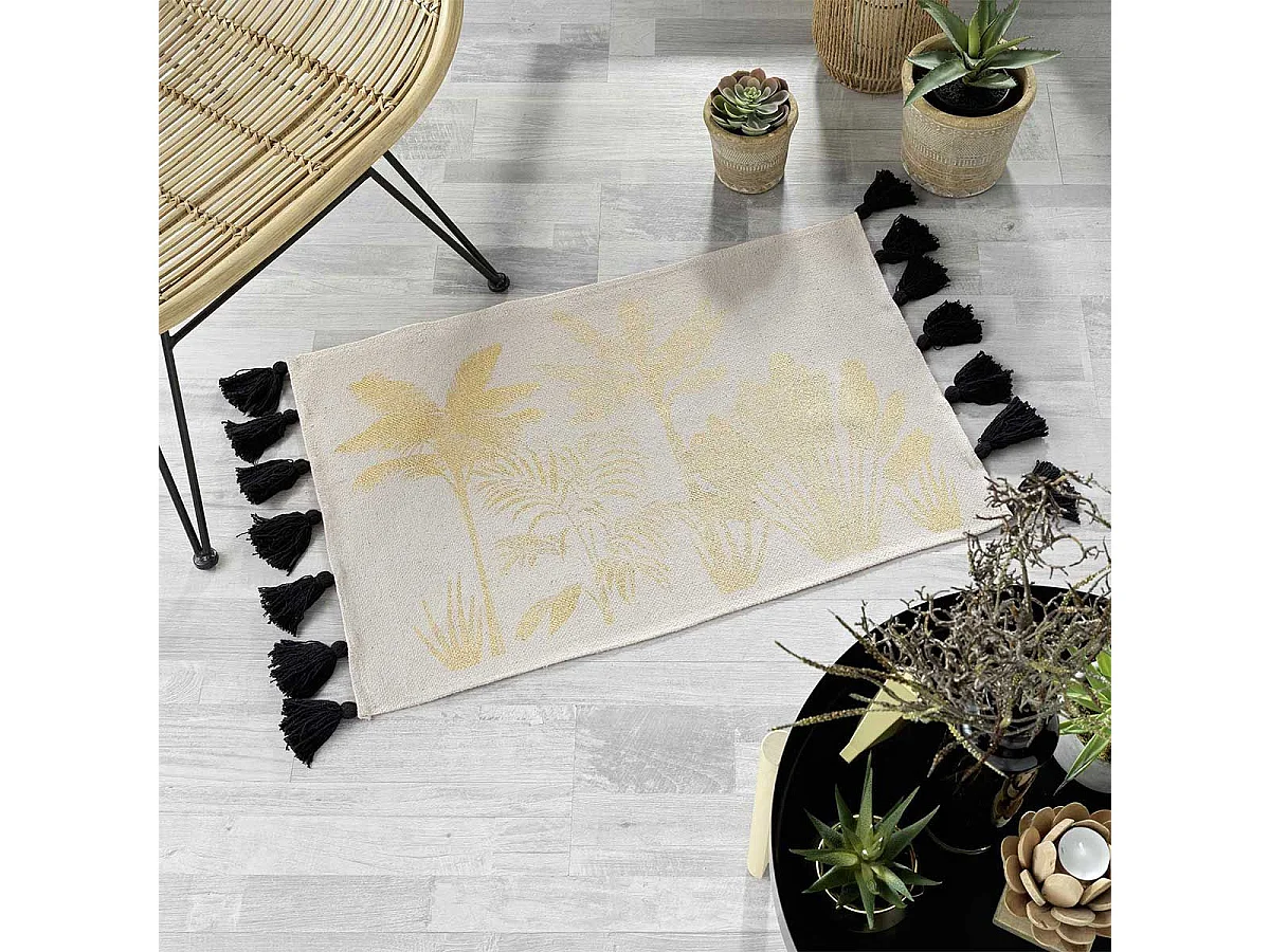 Tapis Déco à Pompons "Karaba" 60x90cm Naturel