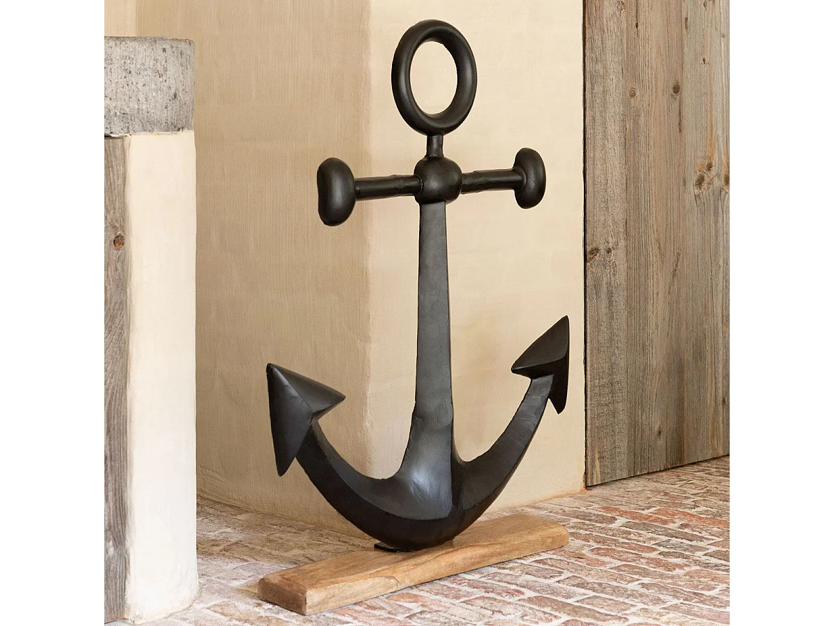 Ancre Déco sur Socle "Black Lombok" 76cm Noir