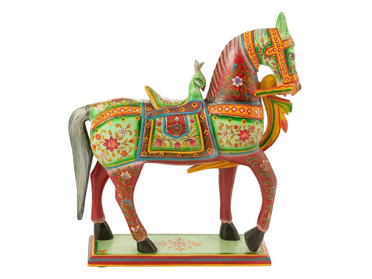 Statue Cheval en Bois "Mumbai" 58cm Multicolore