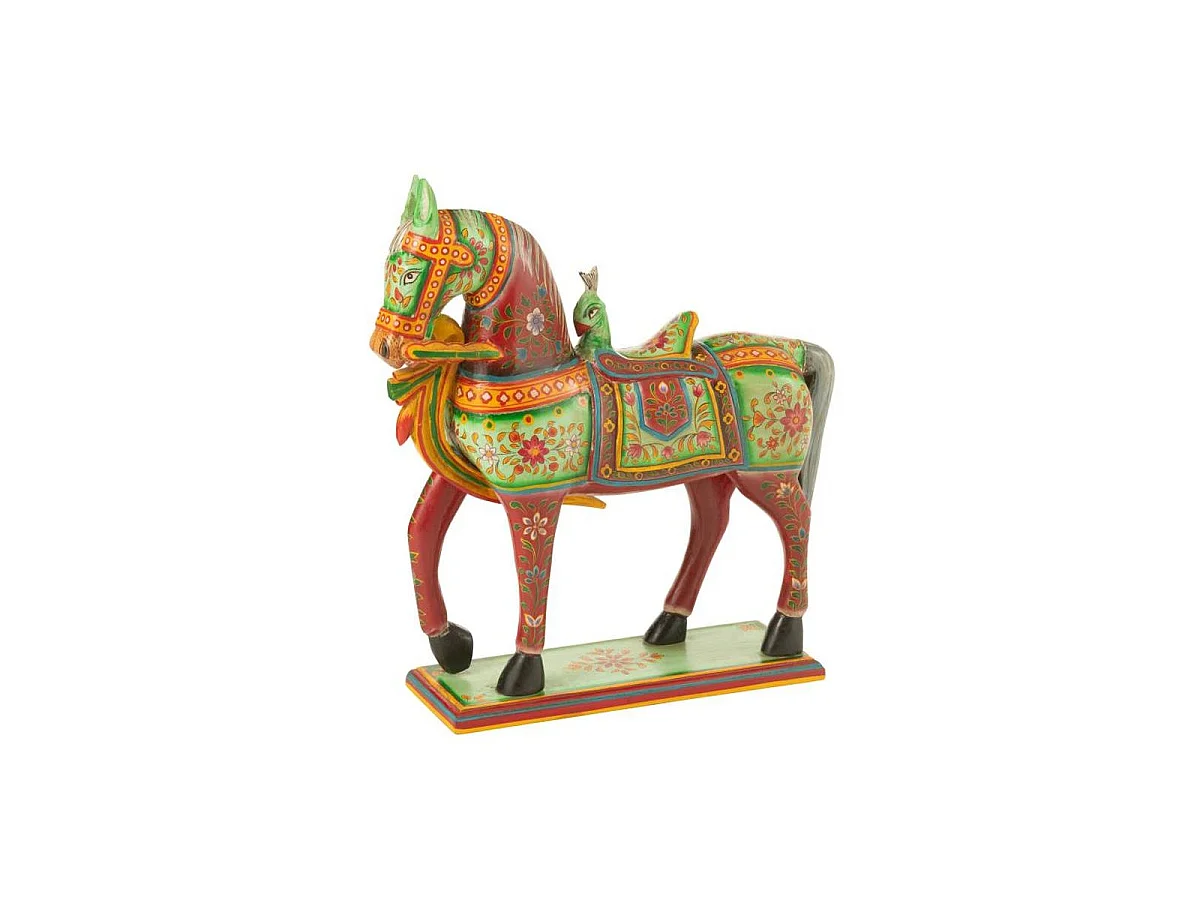 Statue Cheval en Bois "Mumbai" 58cm Multicolore