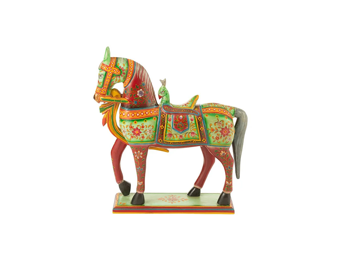 Statue Cheval en Bois "Mumbai" 58cm Multicolore