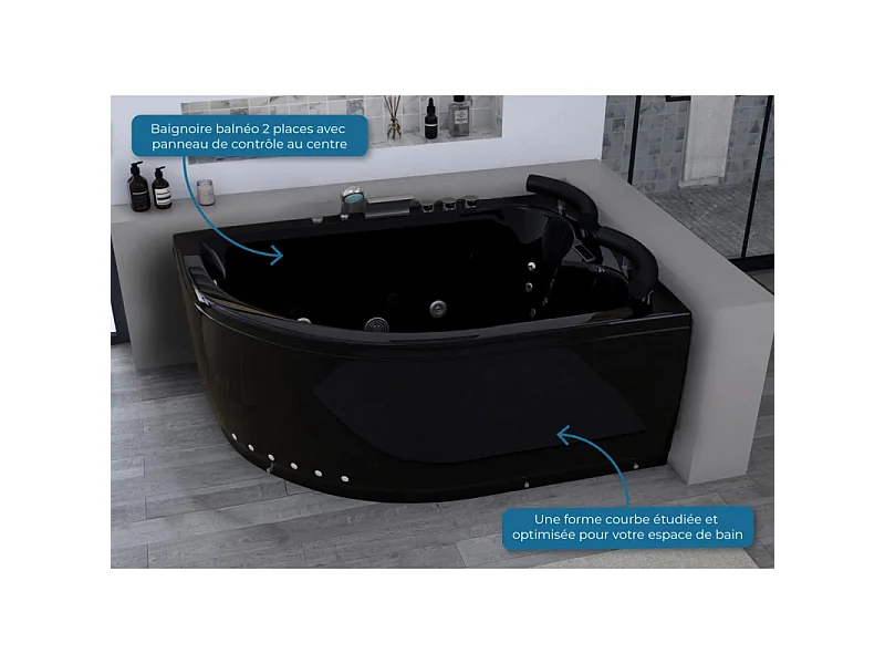 Baignoire Maori Balnéo Noire asymètrique côté Gauche 32 jets