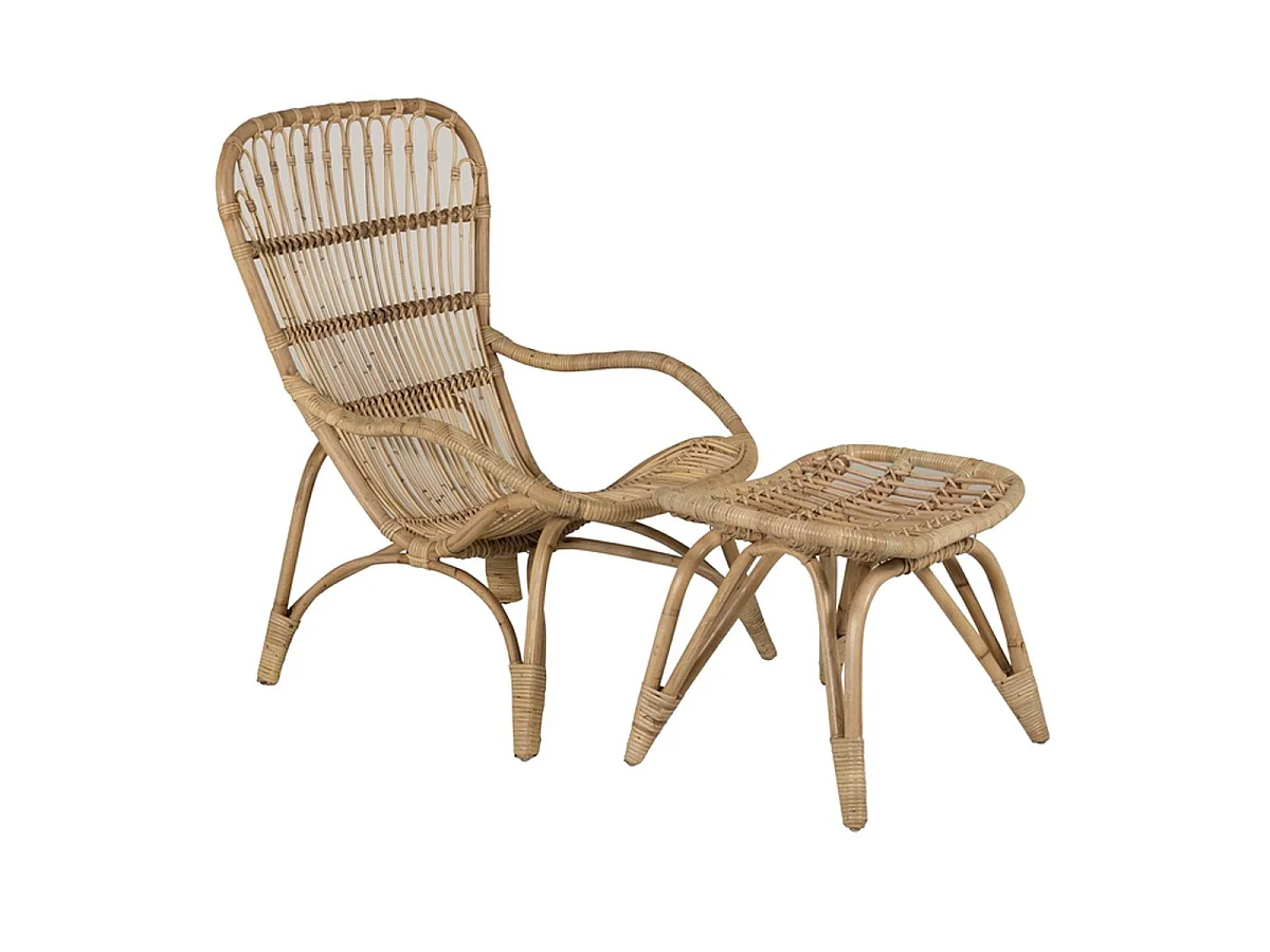 Fauteuil de Jardin & Repose-Pieds "Ella" 98cm Naturel