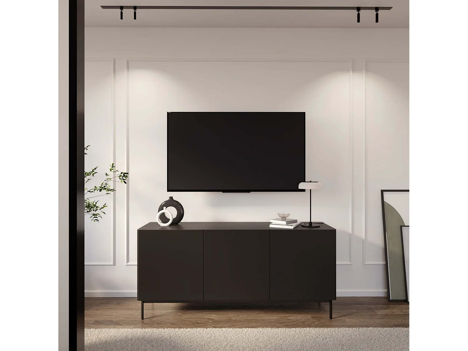 TV-Board 3-türig hoch - Schwarz - 160 cm - Olio