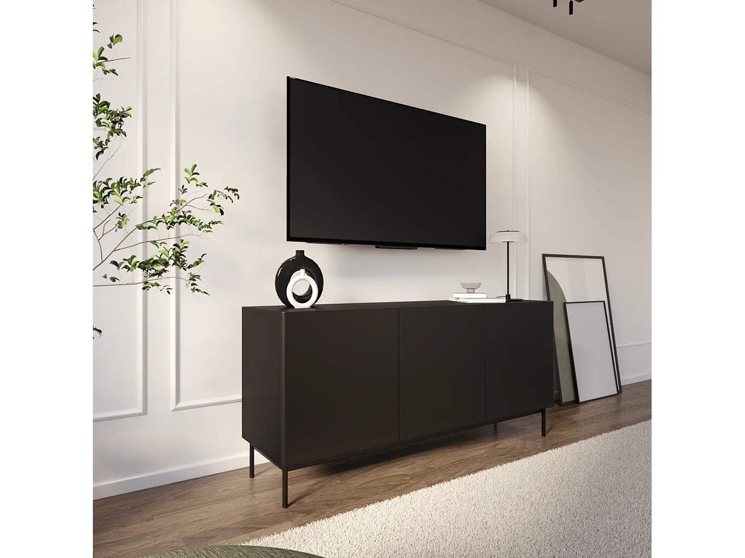 TV-Board 3-türig hoch - Schwarz - 160 cm - Olio