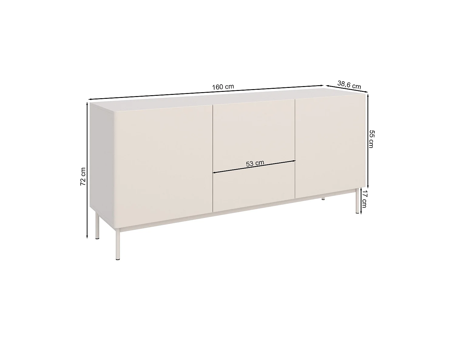 TV-Board 3-türig hoch - Schwarz - 160 cm - Olio