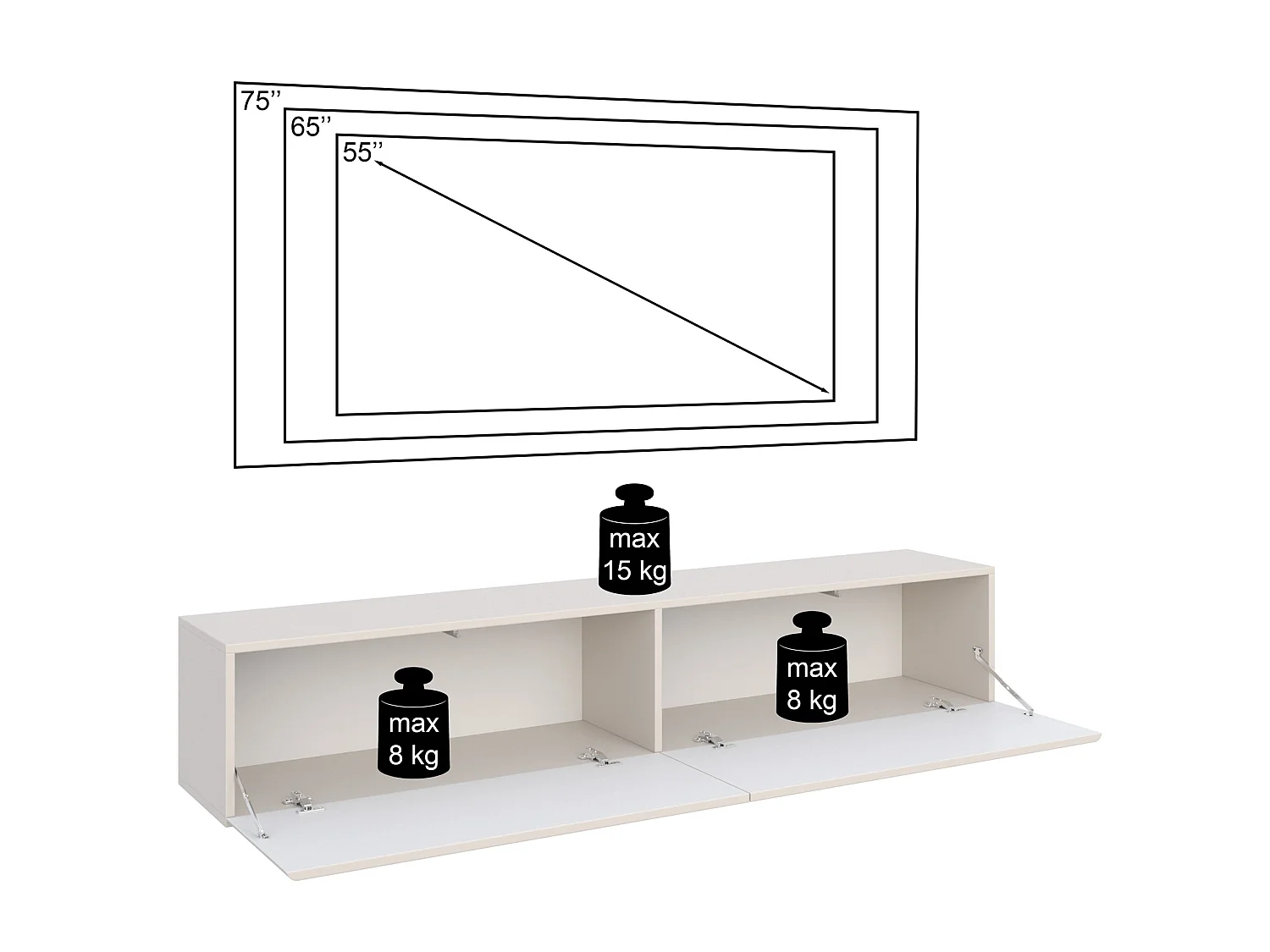 TV-Hängeboard 2-türig - Kaschmir - 175 cm - Olio