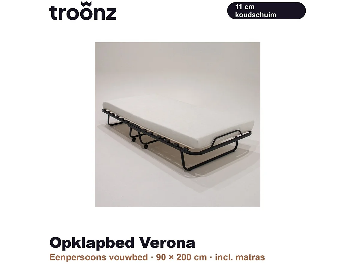 Troonz Klappbett Verona 90x200 Schwarz Metall - Stahl-Boxspringbett