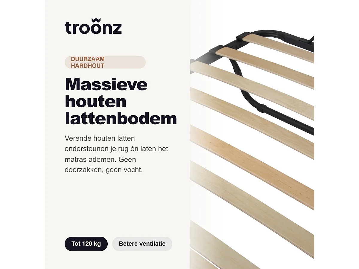 Troonz Klappbett Verona 90x200 Schwarz Metall - Stahl-Boxspringbett