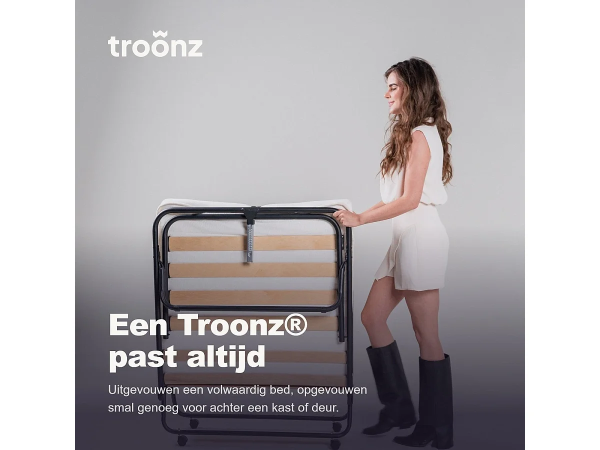 Troonz Klappbett Verona 90x200 Schwarz Metall - Stahl-Boxspringbett
