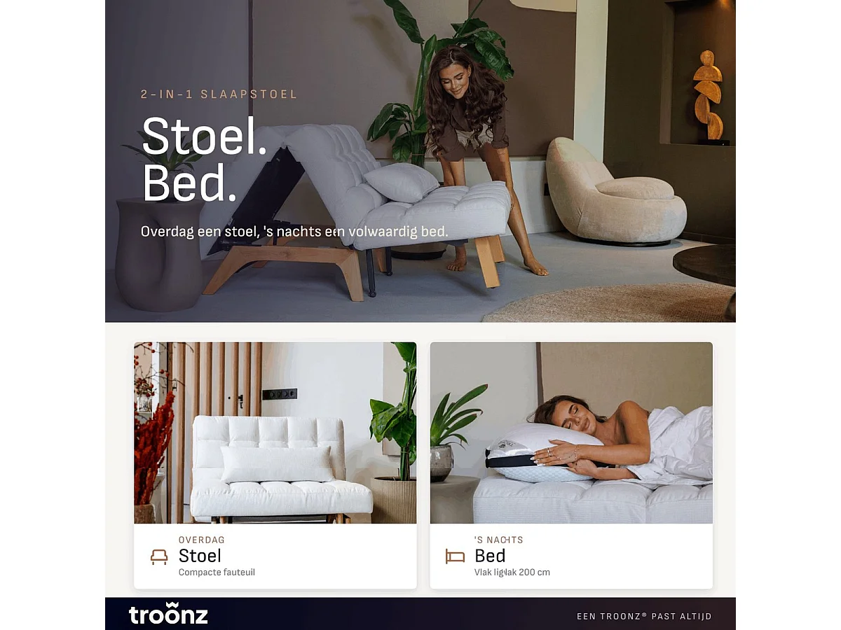 Troonz Amalfi Schlafsessel - Grau, Stilvolles Design, Platzsparend, Hochwertiger Komfort