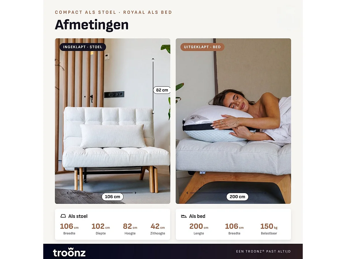Troonz Amalfi Schlafsessel - Grau, Stilvolles Design, Platzsparend, Hochwertiger Komfort