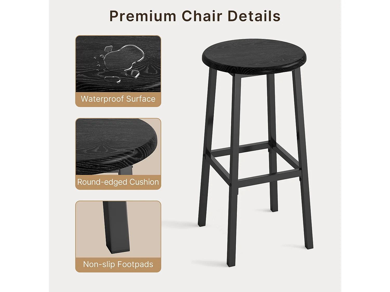 Ensemble de Table de Bar, comprenant 2 Tabourets, Table avec Porte-Verres à Vin et Support pour Bouteilles, Étagère Latérale 120×40×120 cm, Chaise 39×16×60 cm, Noir