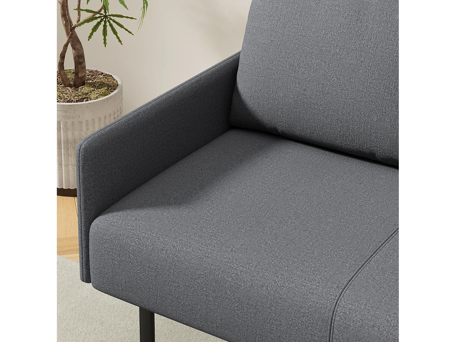 Canapé 2 Places en Tissu avec Coussins, Pieds Hauts Faciles À Nettoyer, Salon, Chambre, Bureau, 122×76×90 cm, Gris Clair, Gris Foncé