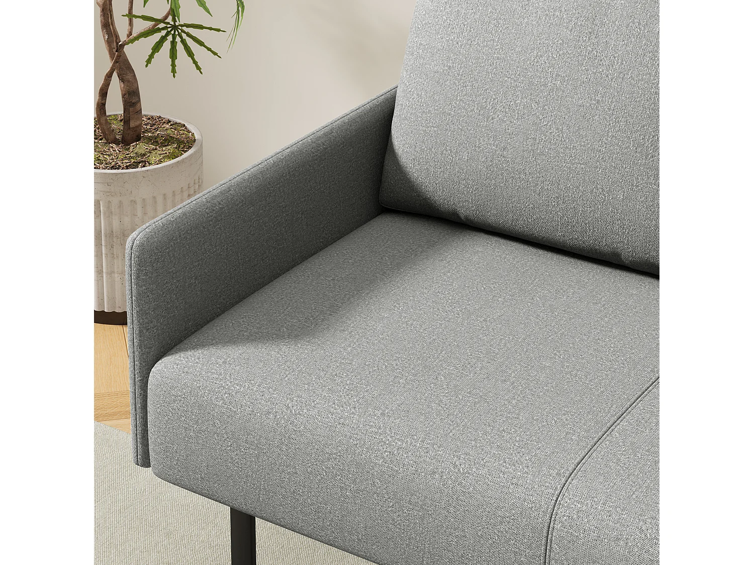 Canapé 2 Places en Tissu avec Coussins, Pieds Hauts Faciles À Nettoyer, Salon, Chambre, Bureau, 122×76×90 cm, Gris Clair
