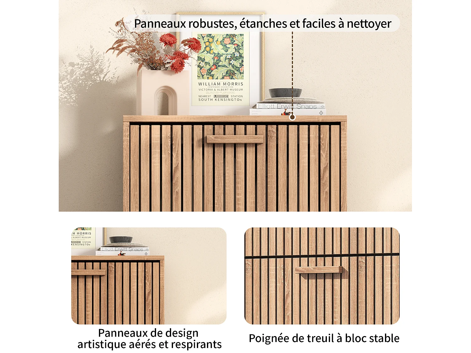 Meuble à Chaussures 3 Portes,Rangement élégant pour entrée ou Salon,60 x 24 x 113 cm,Couleur Bois Naturel