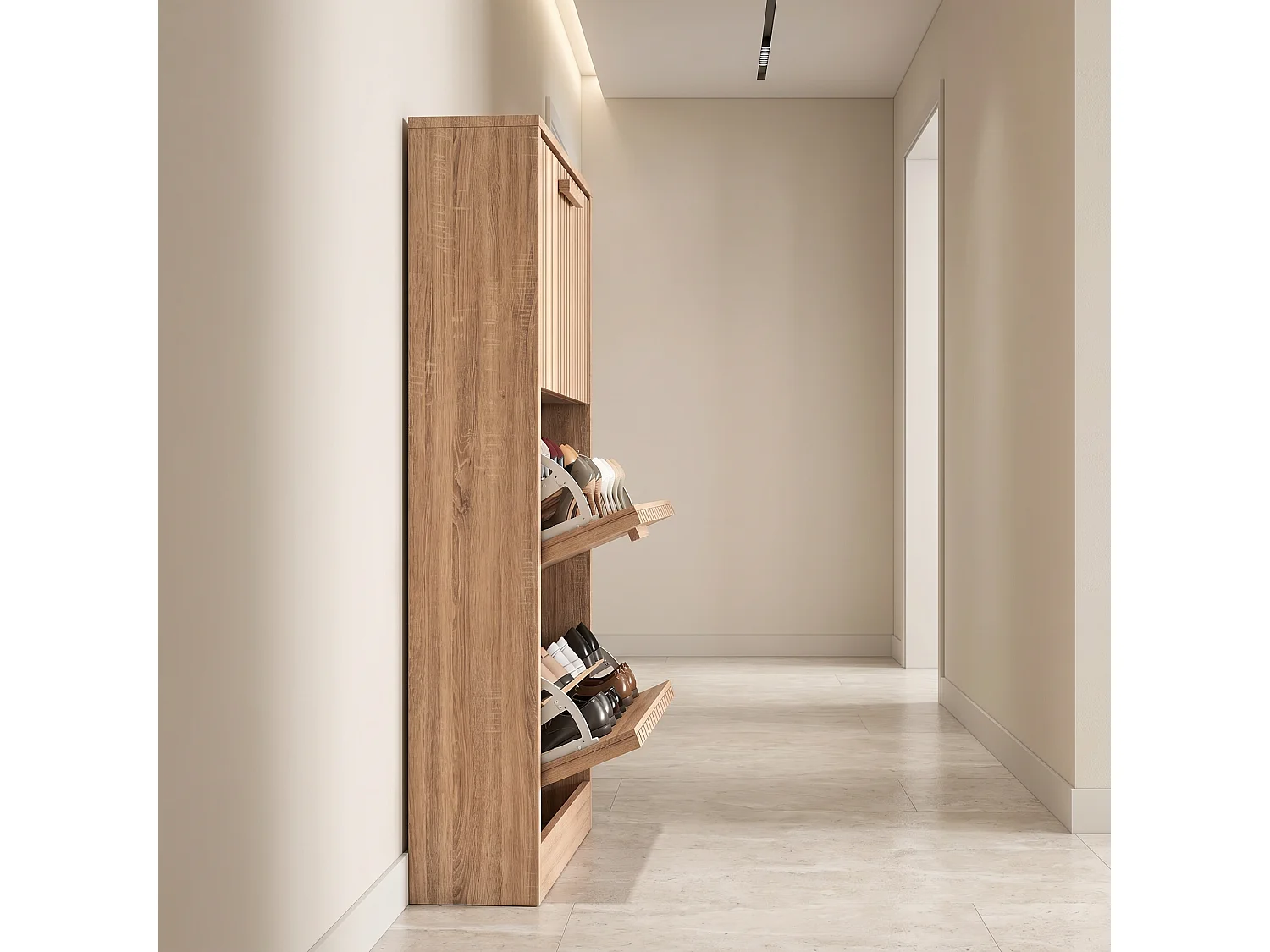 Meuble à Chaussures 3 Portes,Rangement élégant pour entrée ou Salon,60 x 24 x 113 cm,Couleur Bois Naturel