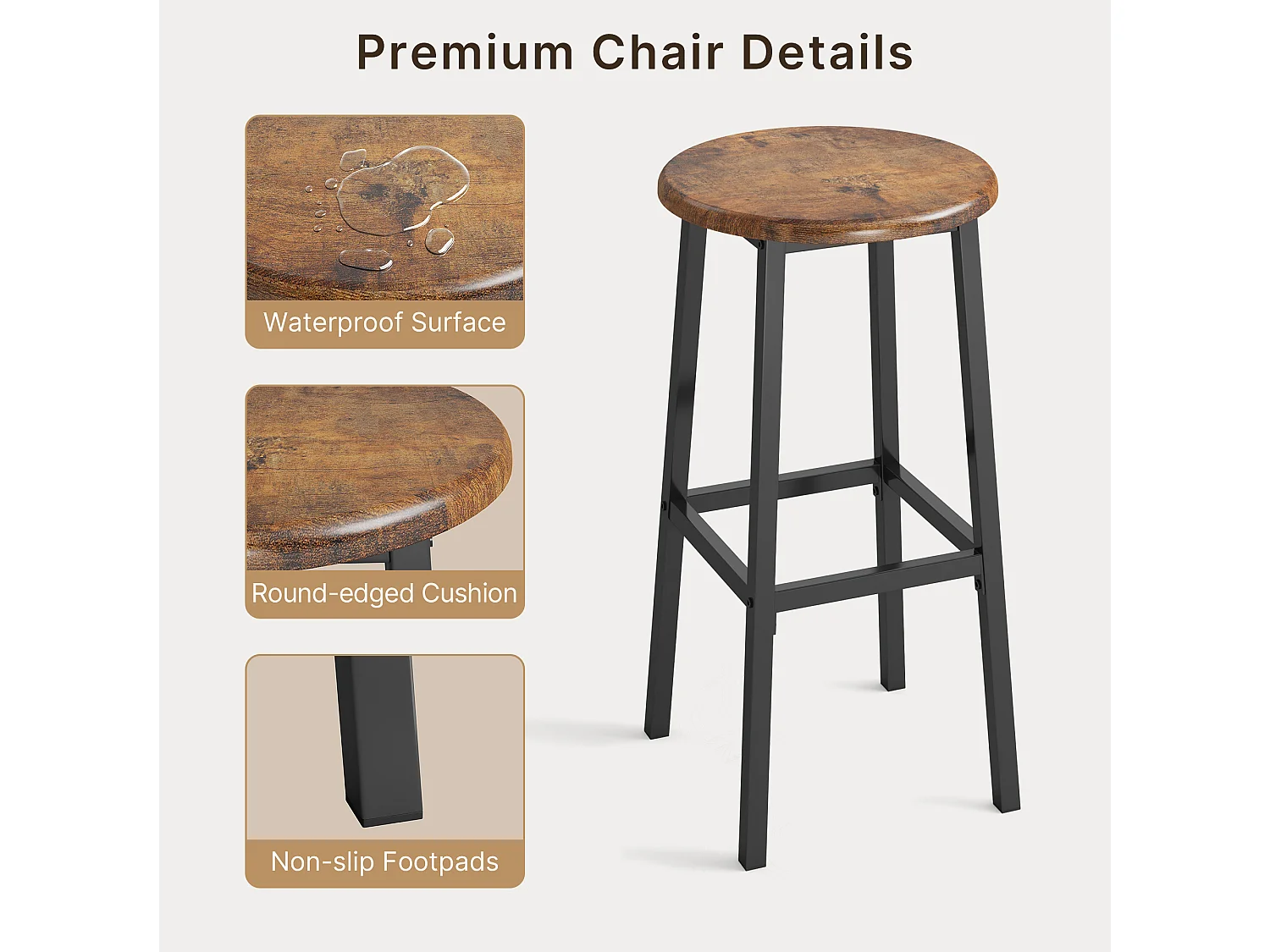 Ensemble Table et Chaises de Bar, 1 Table avec 2 Tabourets Hauts, avec Porte-Verres sur le Côté, Table de 120×40×120 cm, Tabourets Hauts de 39×16×60 cm, marron