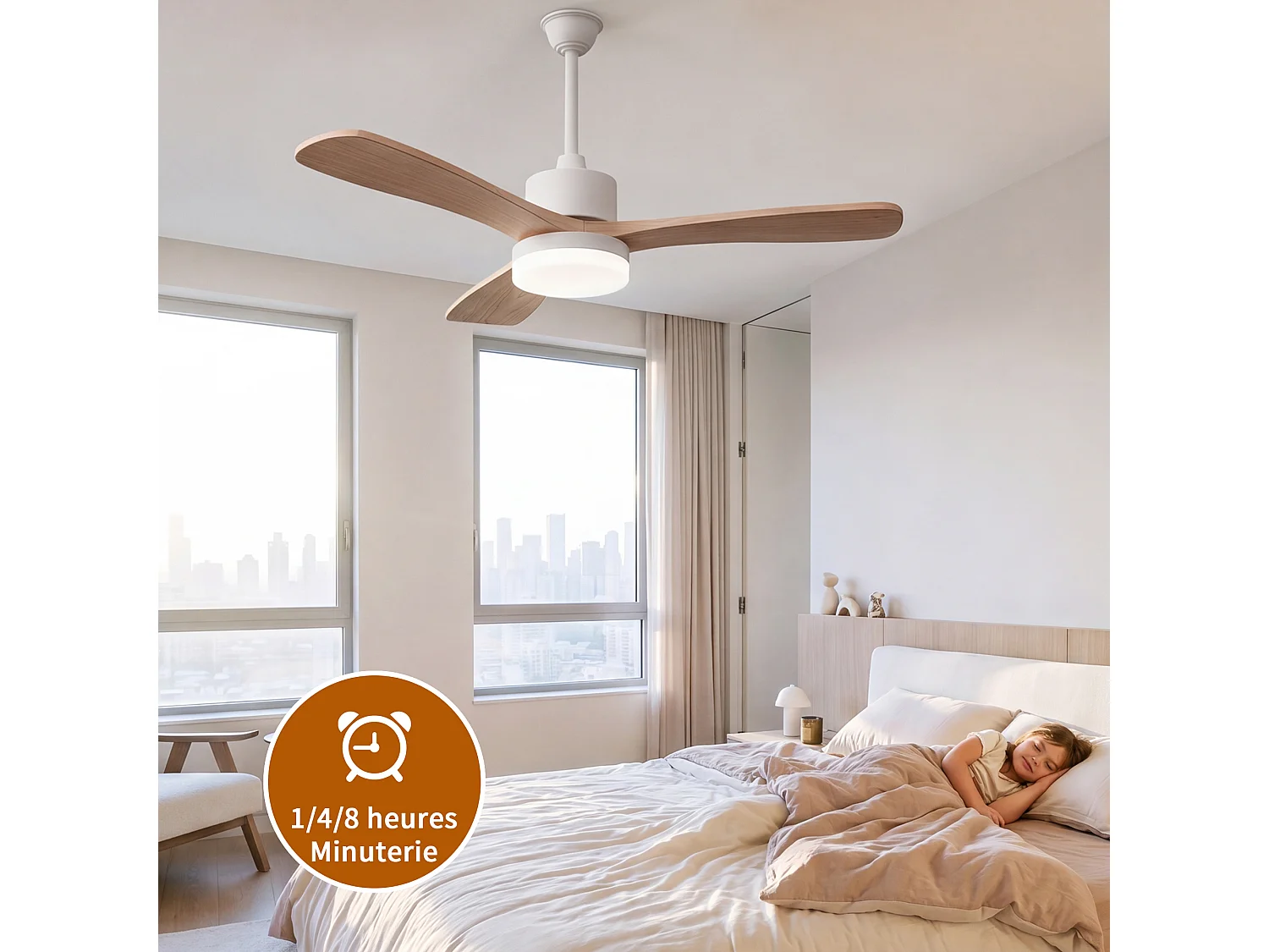 Ventilateur Plafond Silencieux,Ventilo Plafond Avec Lumière Et Télécommande,Avec Lumière Dimmable, Fonction Été-Hiver, 6 Vitesses,Timing