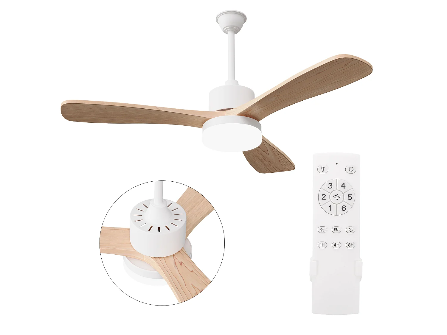 Ventilateur Plafond Silencieux,Ventilo Plafond Avec Lumière Et Télécommande,Avec Lumière Dimmable, Fonction Été-Hiver, 6 Vitesses,Timing