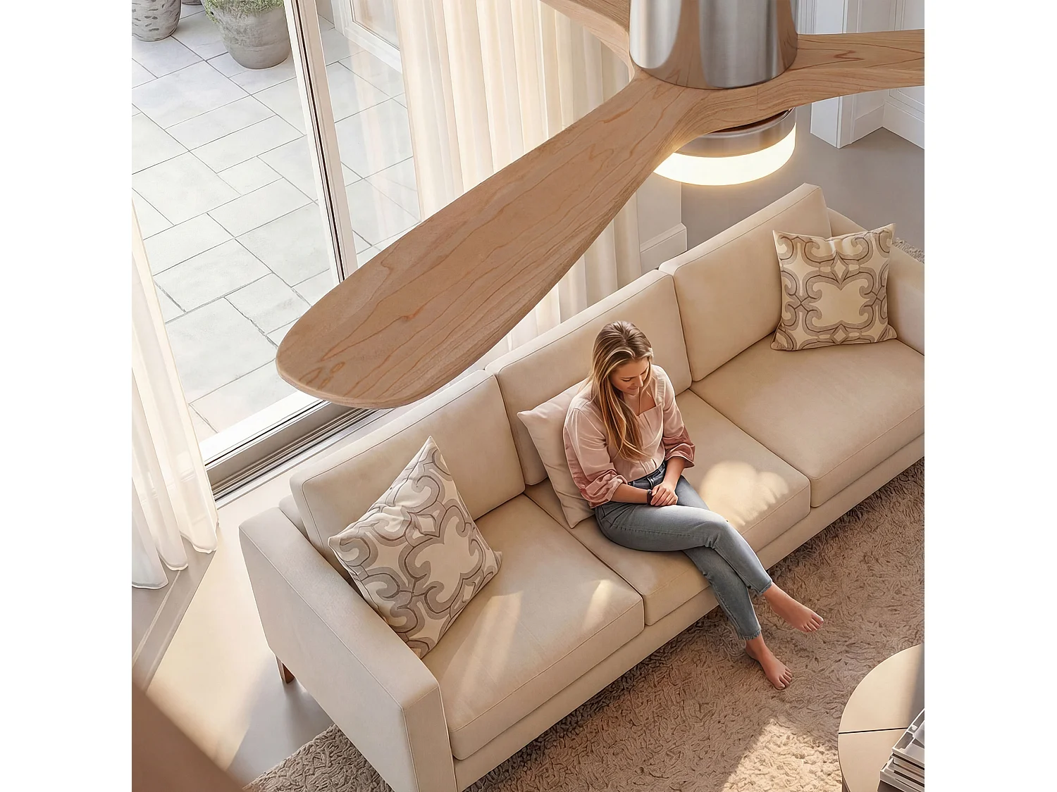 Ventilateur Plafond Silencieux,Ventilo Plafond Avec Lumière Et Télécommande, 132 Cm,Avec Lumière Dimmable, Fonction Été-Hiver, 6 Vitesses,Timing