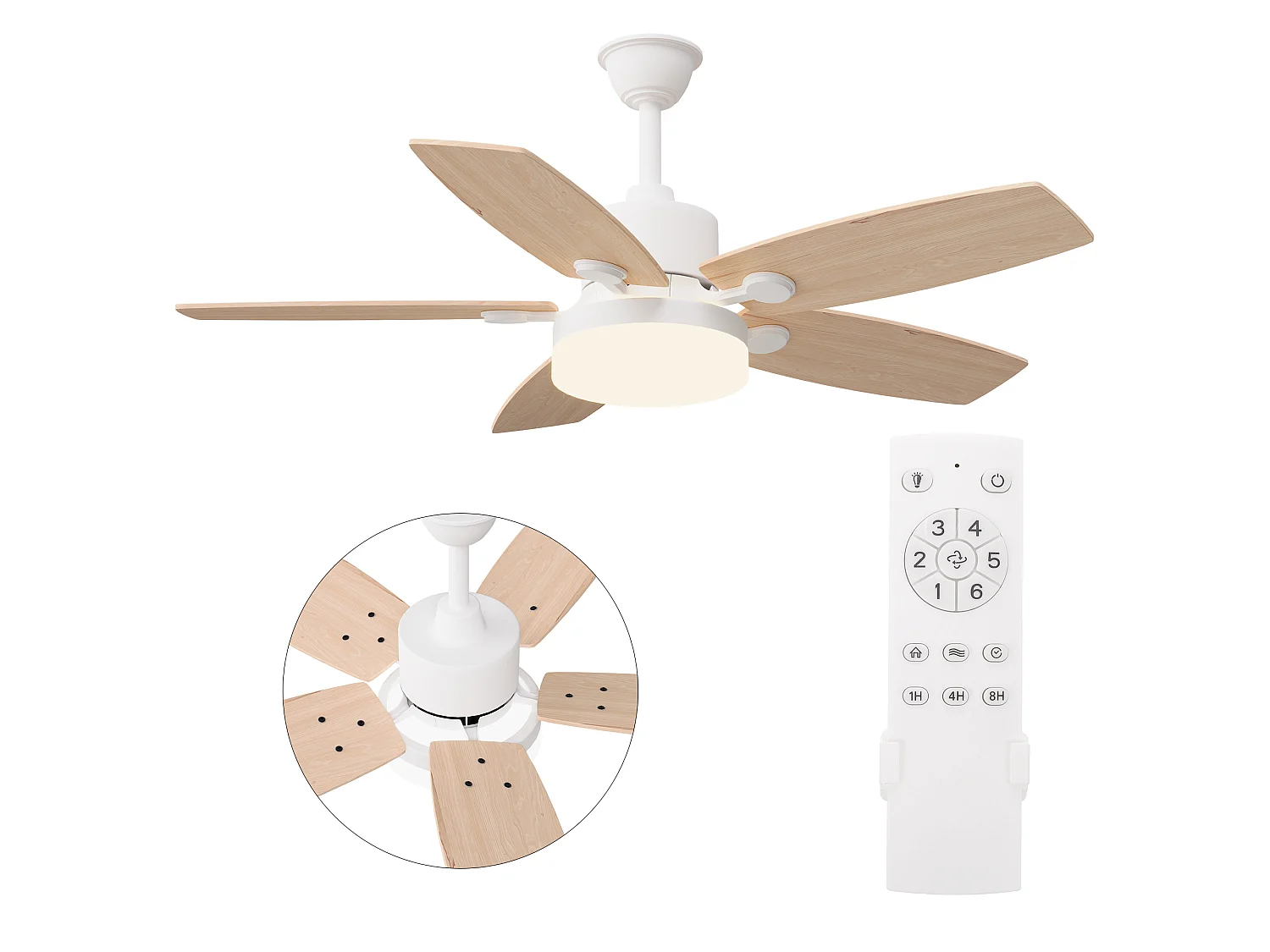Ventilateur Plafond Silencieux,Ventilo Plafond Avec Lumière Et Télécommande,Avec Lumière Dimmable, Fonction Été-Hiver, 6 Vitesses,Timing