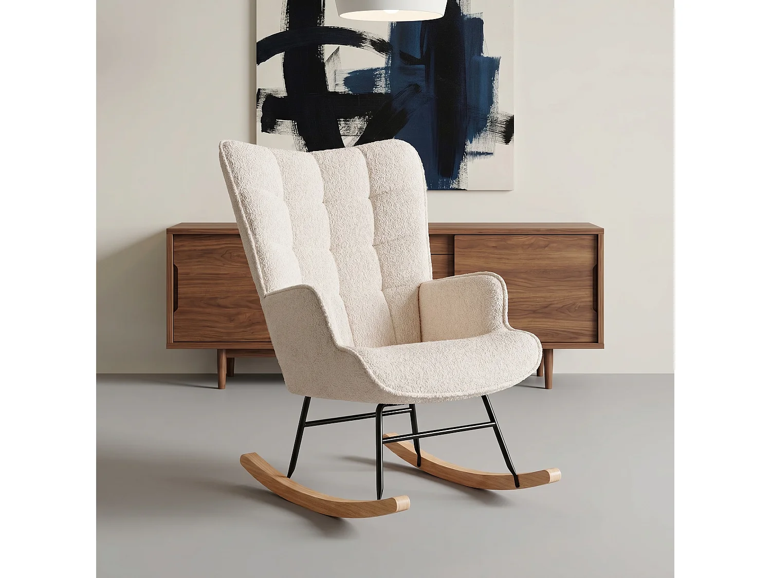 Fauteuil à Bascule, Rocking Chair, Fauteuil Allaitement, Nordique，Peluche ours en peluche, pieds en bois,Convient aux chambres, aux salons et aux balcons,Beige
