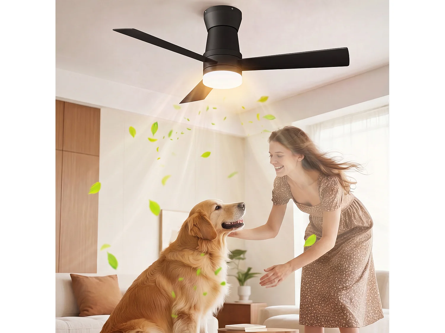 Ventilateur Plafond Silencieux,Ventilo Plafond Avec Lumière Et Télécommande, 132 Cm,Avec Lumière Dimmable, Fonction Été-Hiver, 6 Vitesses,Timing