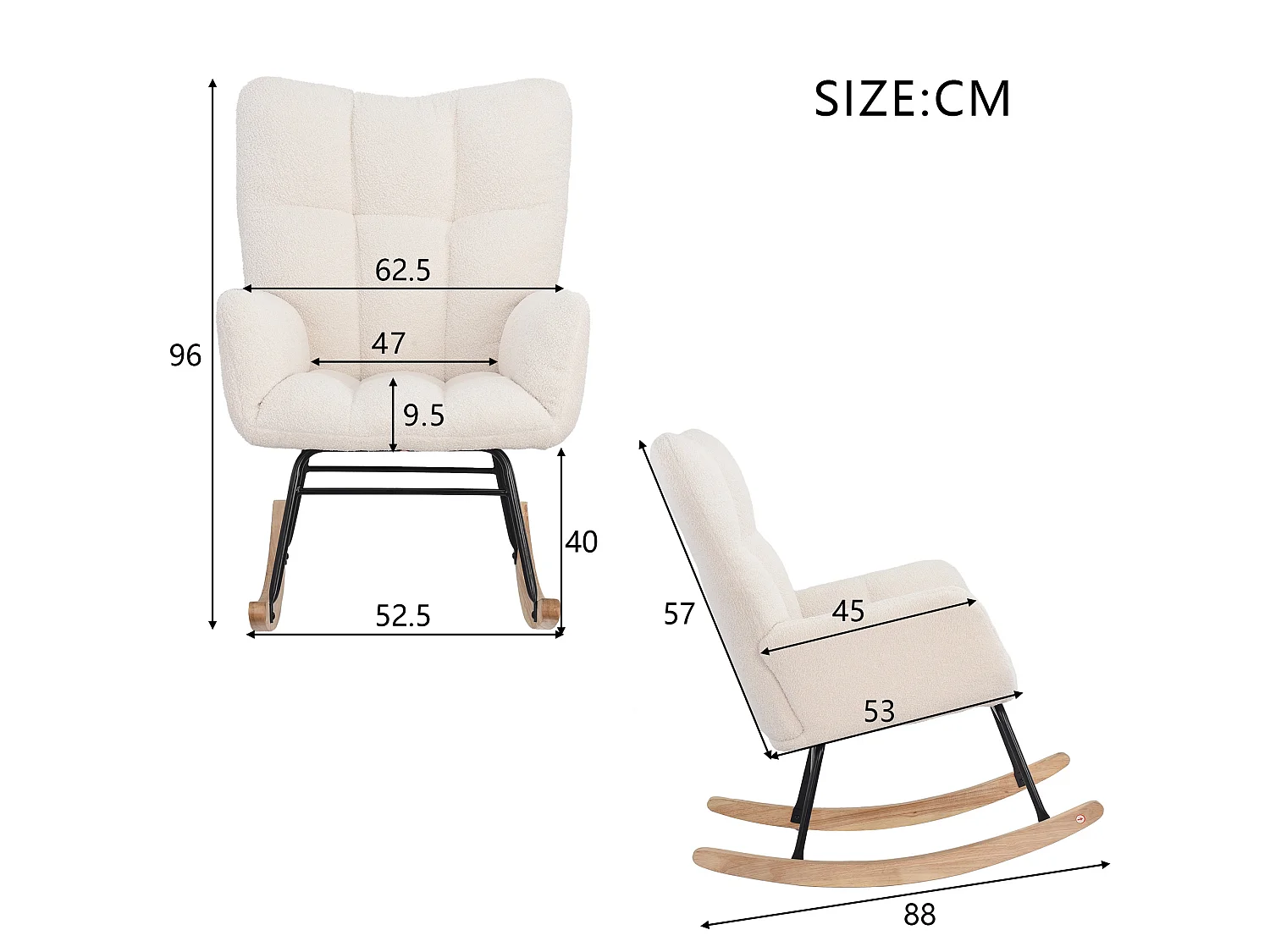Fauteuil à Bascule,Rocking Chair,Fauteuil Allaitement,Chaise à Bascule Scandinave en Matériau Sherpa avec Pieds en Bois Convient,pour le salon et la chambre,Beige