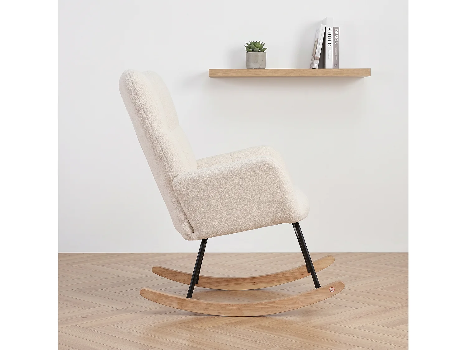 Fauteuil à Bascule,Rocking Chair,Fauteuil Allaitement,Chaise à Bascule Scandinave en Matériau Sherpa avec Pieds en Bois Convient,pour le salon et la chambre,Beige