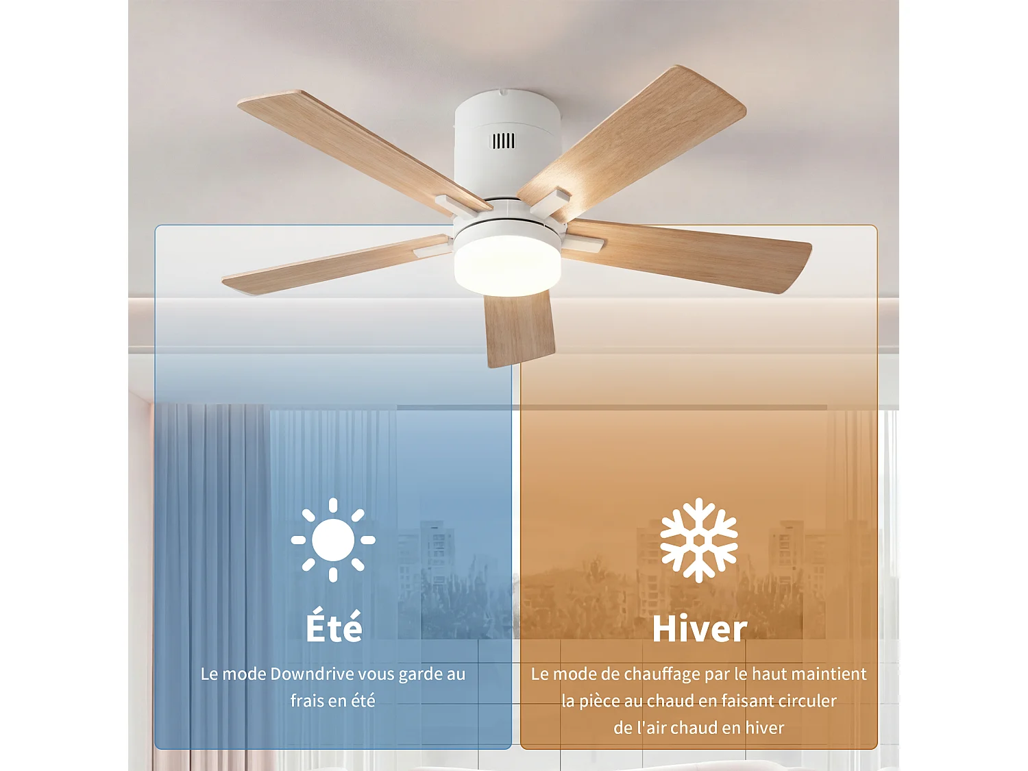 Ventilateur Plafond Silencieux,Ventilo Plafond Avec Lumière Et Télécommande,Avec Lumière Dimmable, Fonction Été-Hiver, 6 Vitesses,Timing
