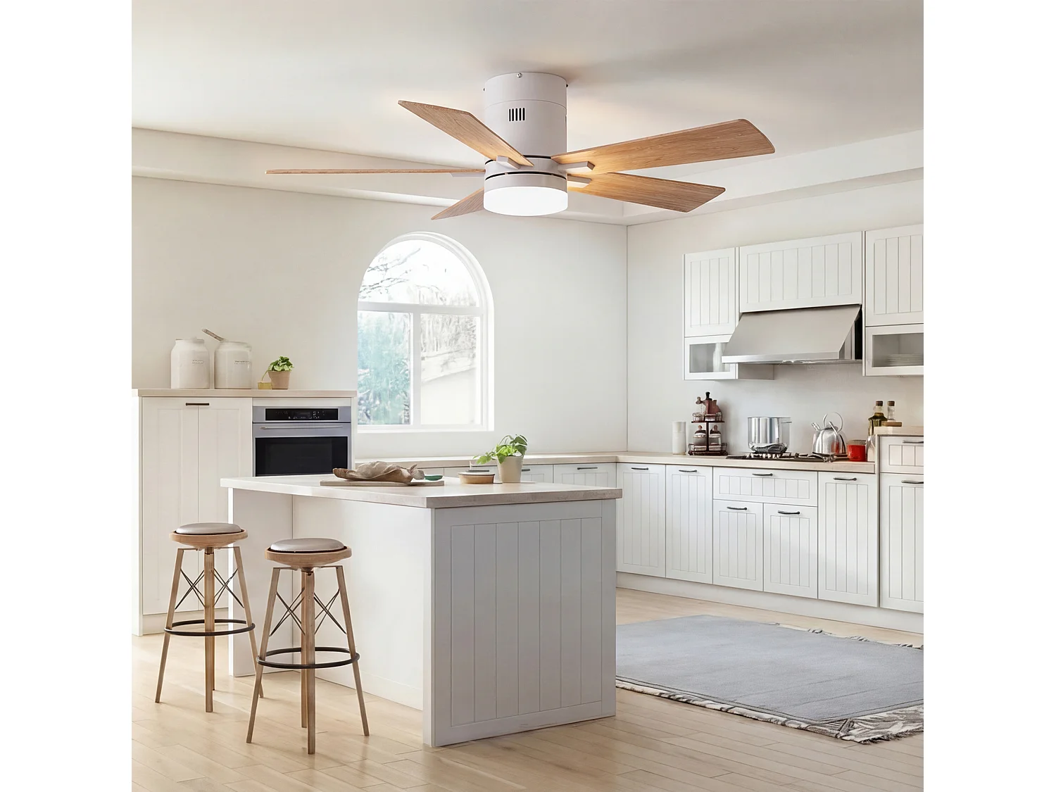 Ventilateur Plafond Silencieux,Ventilo Plafond Avec Lumière Et Télécommande,Avec Lumière Dimmable, Fonction Été-Hiver, 6 Vitesses,Timing