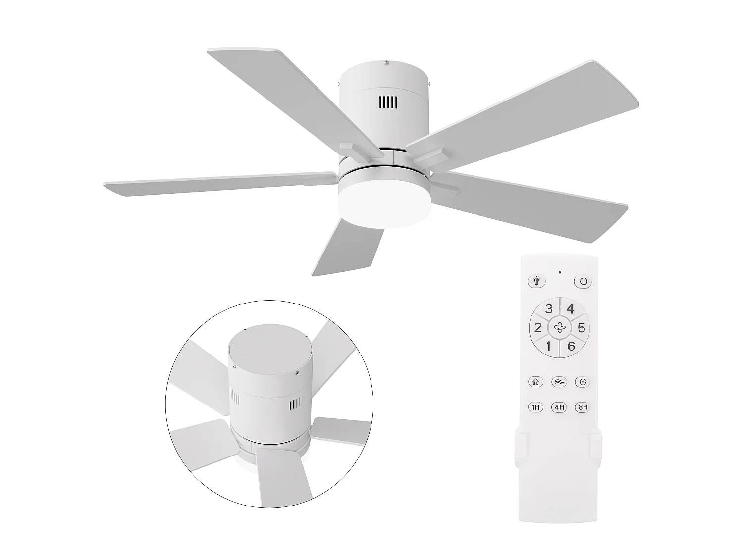 Ventilateur Plafond Silencieux,Ventilo Plafond Avec Lumière Et Télécommande,Avec Lumière Dimmable, Fonction Été-Hiver, 6 Vitesses,Timing
