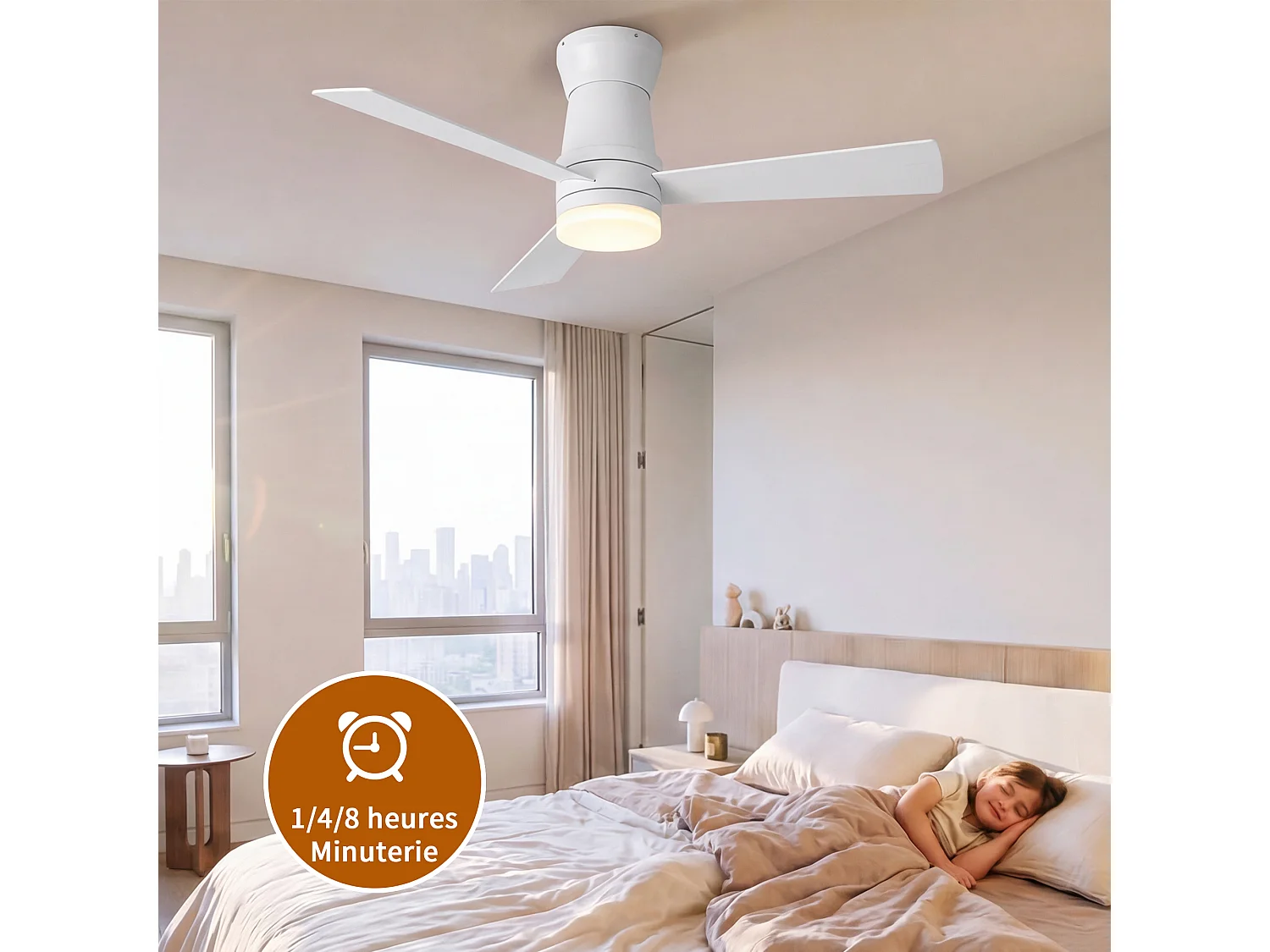 Ventilateur Plafond Silencieux,Ventilo Plafond Avec Lumière Et Télécommande, 132 Cm,Avec Lumière Dimmable, Fonction Été-Hiver, 6 Vitesses,Timing