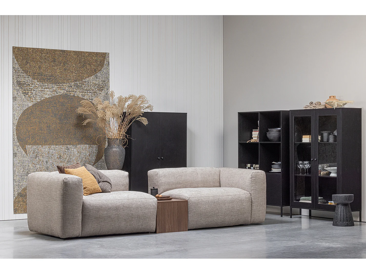 Vitrine basse 2 portes en pin et verre XAM