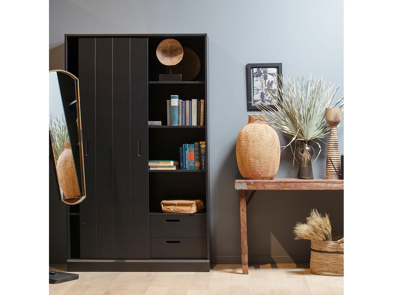Armoire 1 porte coulissantes en pin MOVE