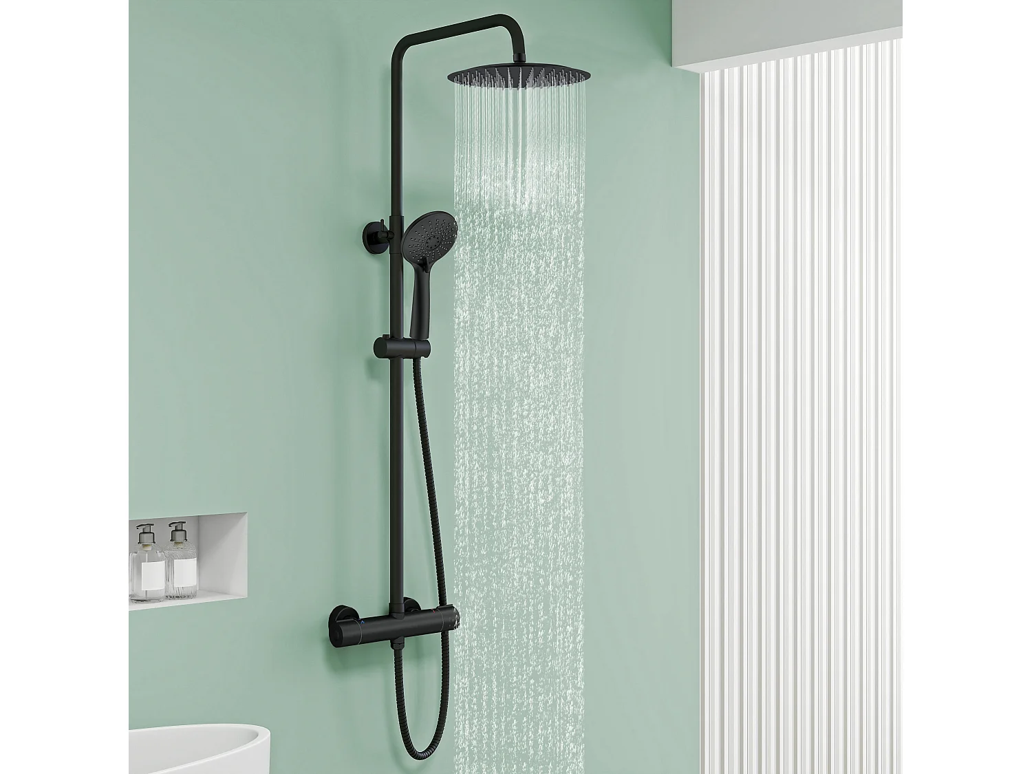 Colonne de douche thermostatique 250mm, kit de douche rond noir AICA